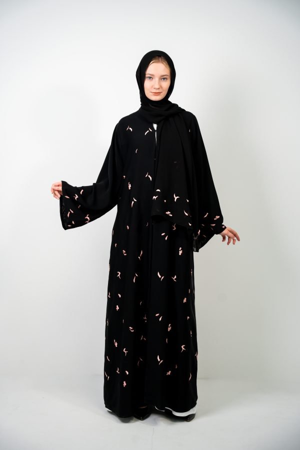 Black Abaya with Pink "Hubba Hubba" Flower Design