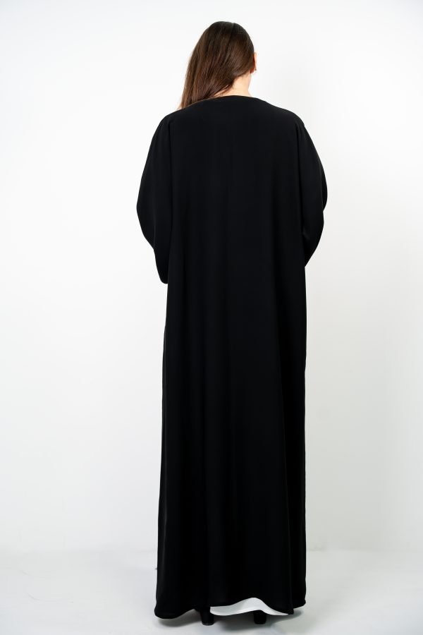 Black Abaya with Gold Dantel Lace & Stones - Image 2