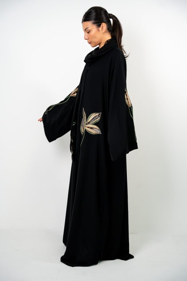 Black Abaya with Floral Accents - Image 4