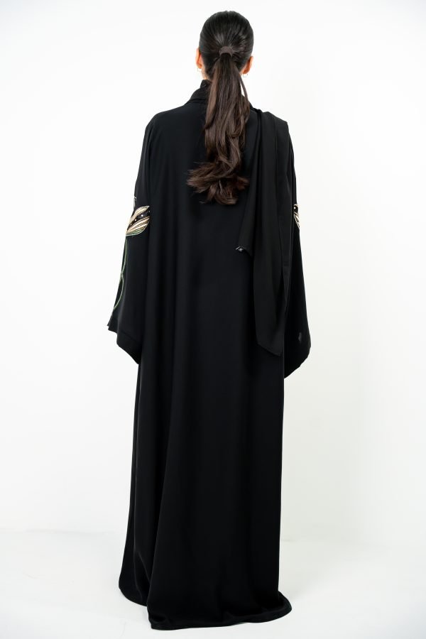 Black Abaya with Floral Accents - Image 2