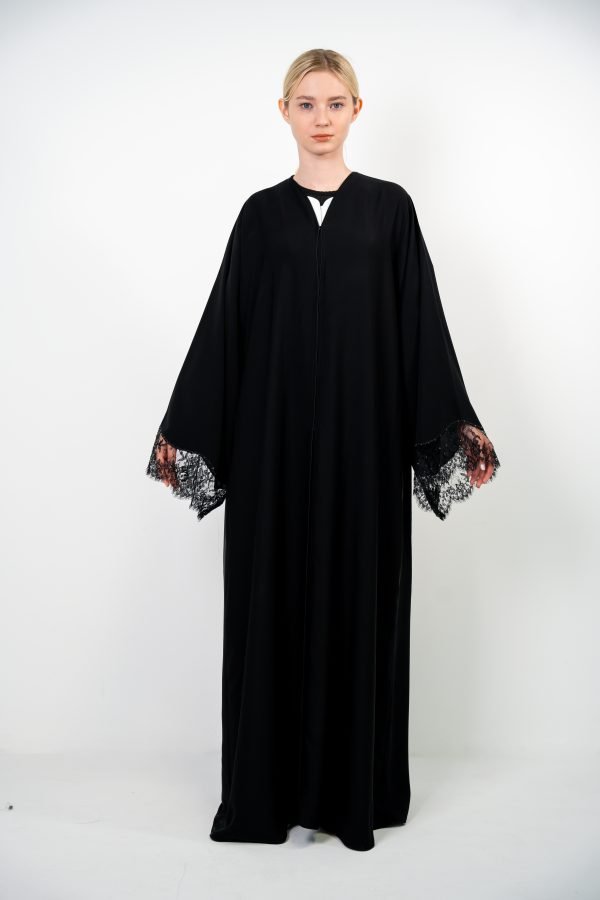 Black Abaya with Lace & Stone Detailing