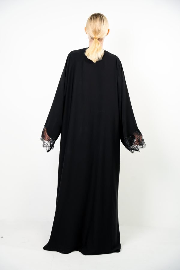 Black Abaya with Lace & Stone Detailing - Image 2