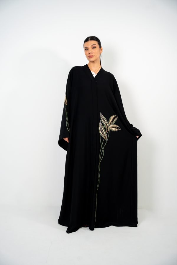 Black Abaya with Floral Accents