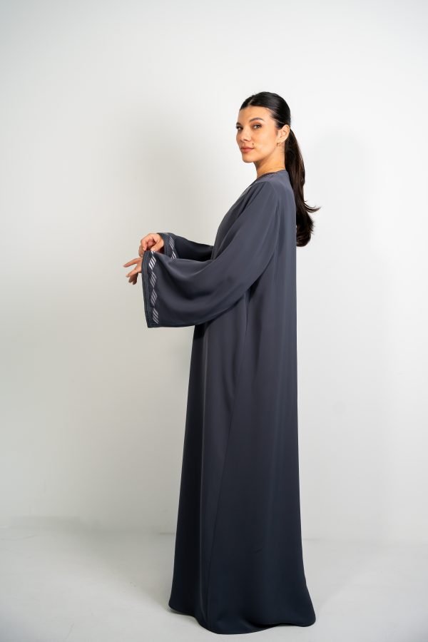 Grey Abaya with Abstract Embroidery Design - Image 4