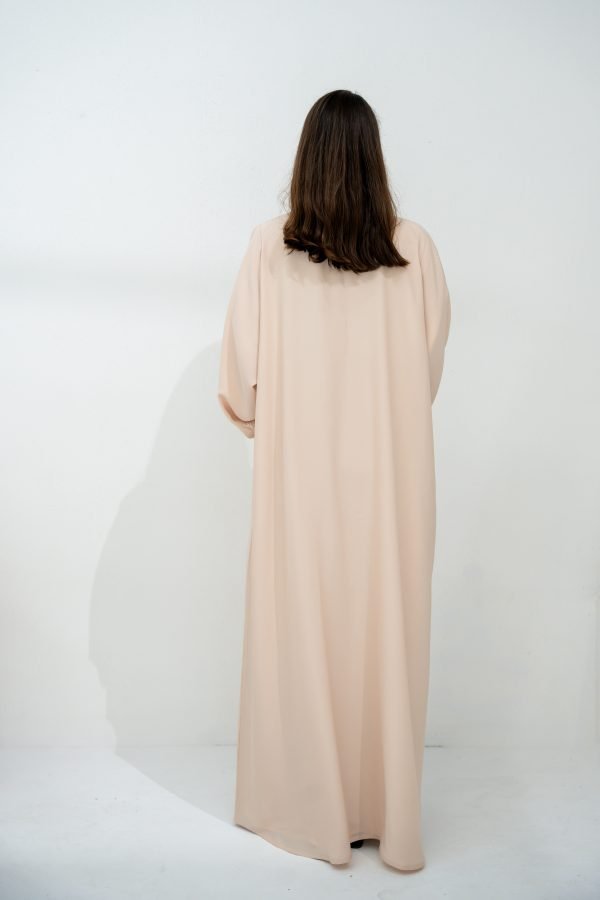 Light Beige Abaya with Floral Sequin Embroidery - Image 2