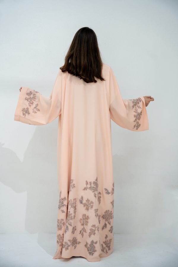 Apricot Color with Floral Embroidery at Hem and Sleeves - Image 2