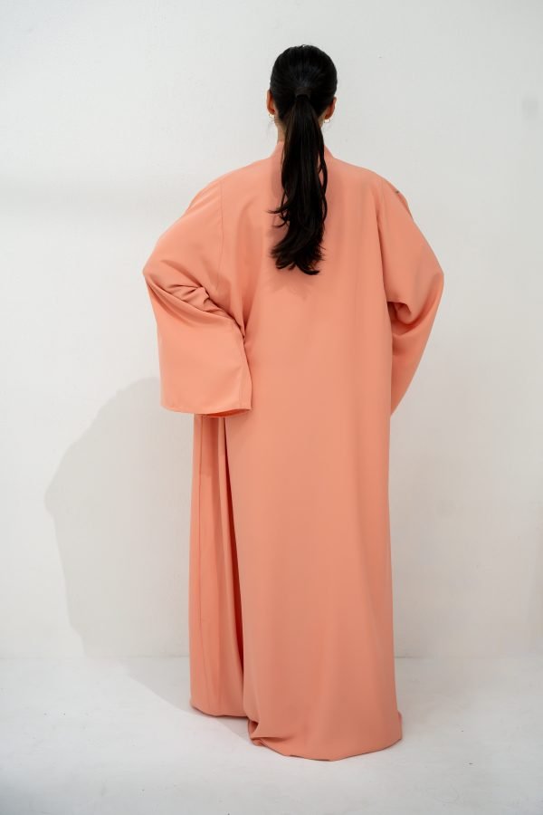 Peach Abaya with Floral Pink Embroidery - Image 2