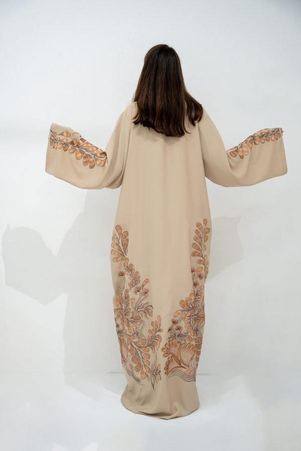 Beige Abaya with Floral Embroidery - Image 2