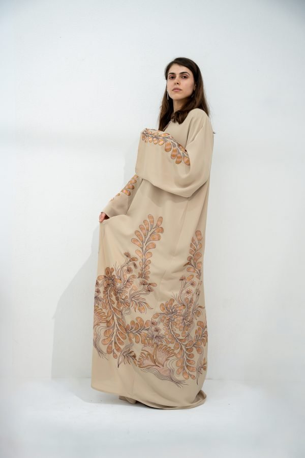 Beige Abaya with Floral Embroidery - Image 3